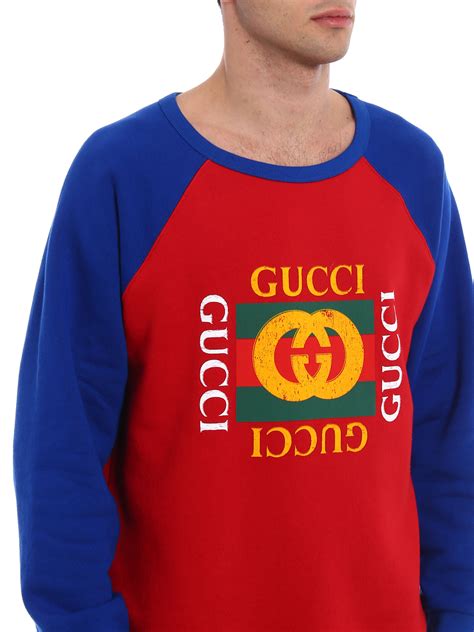 GUCCI Felpa bianca e rossa con logo in cotone 